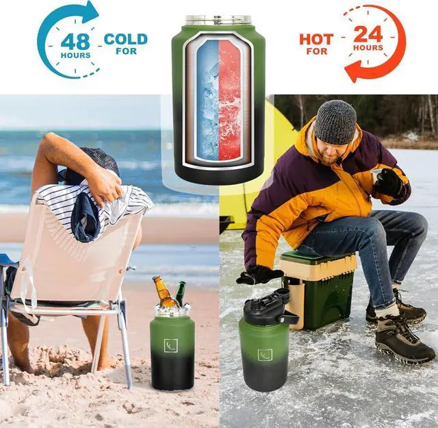 Alt view image 5 of 7 - NATURE PIONEOR One Gallon Water Bottle Insulated - Large Double Vacuum Stainless Steel 128 oz Water Bottle with Holder/Carrier, 1 Gallon Water Jug 2 in 1 LID, Flip Straw and Spout, Wide Mouth