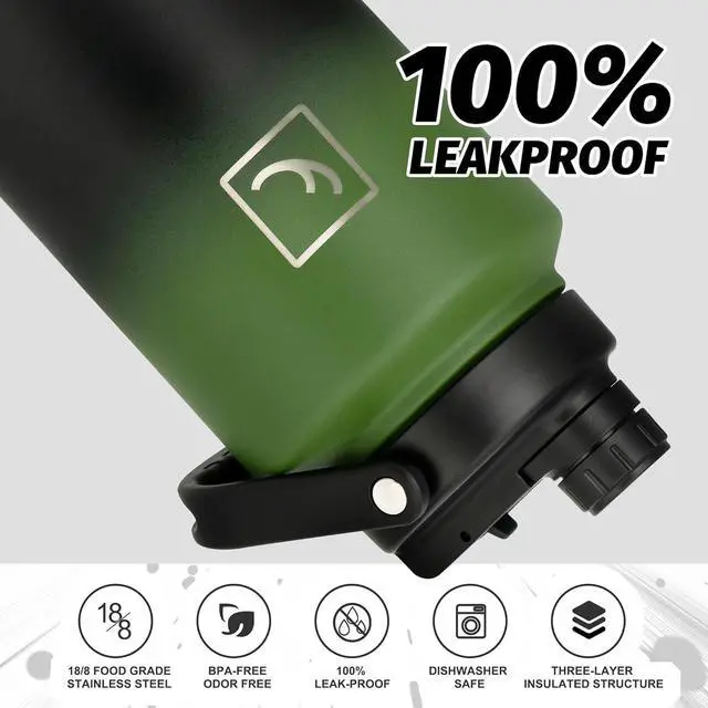 Alt view image 7 of 7 - NATURE PIONEOR One Gallon Water Bottle Insulated - Large Double Vacuum Stainless Steel 128 oz Water Bottle with Holder/Carrier, 1 Gallon Water Jug 2 in 1 LID, Flip Straw and Spout, Wide Mouth