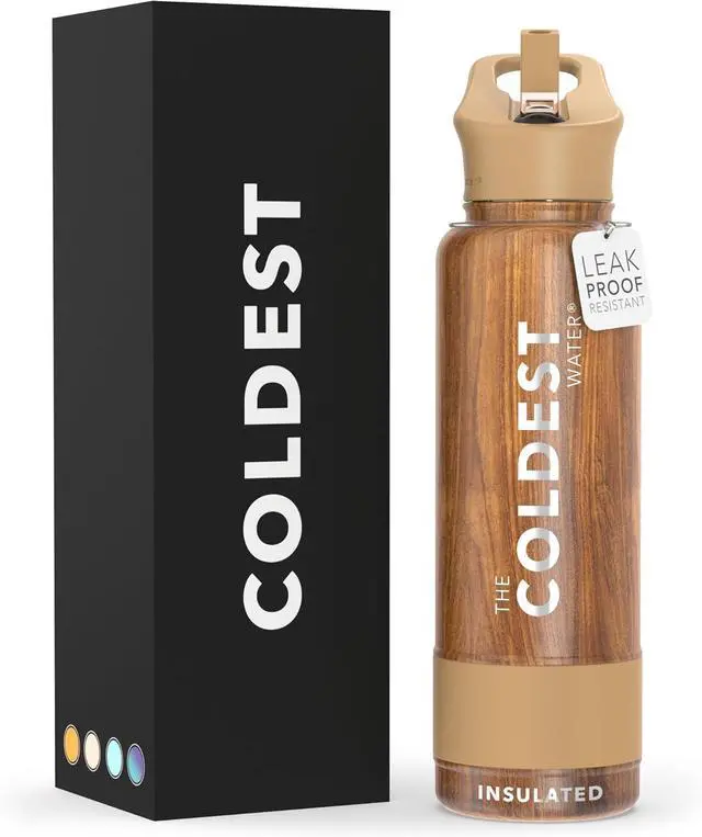 Main image of Coldest Insulated Water Bottle with Straw Lid - Stainless Steel Metal Insulated Bottle for Men & Women (Executive Wood, 40 oz)