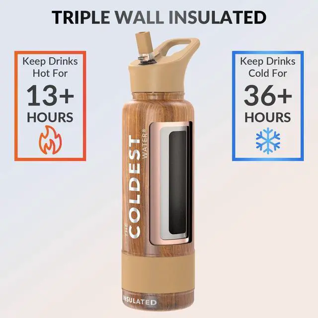 Alt view image 2 of 4 - Coldest Insulated Water Bottle with Straw Lid - Stainless Steel Metal Insulated Bottle for Men & Women (Executive Wood, 40 oz)