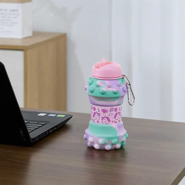 Alt view image 4 of 7 - Louis Donné Collapsible Water Bottles For Kids, 19oz Unicorn Sports Water Bottle For Traveling, School, Outdoor, Cute Push Poping Bubble Design, Gifts For Girls
