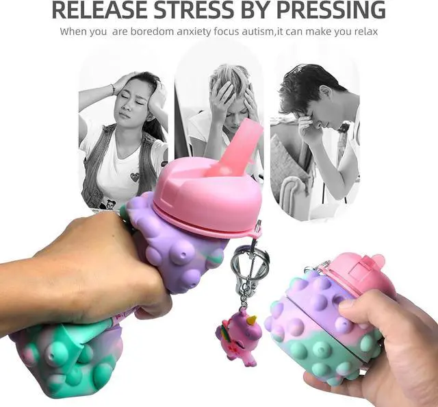 Alt view image 6 of 7 - Louis Donné Collapsible Water Bottles For Kids, 19oz Unicorn Sports Water Bottle For Traveling, School, Outdoor, Cute Push Poping Bubble Design, Gifts For Girls