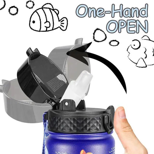 Alt view image 4 of 7 - GOPPUS Kids Water Bottle (Straw Lid) - 14 Oz Stainless Steel Travel Bottle, Double Wall Vacuum Leak Proof Kids Cup for School Boys Girls,Under the Sea