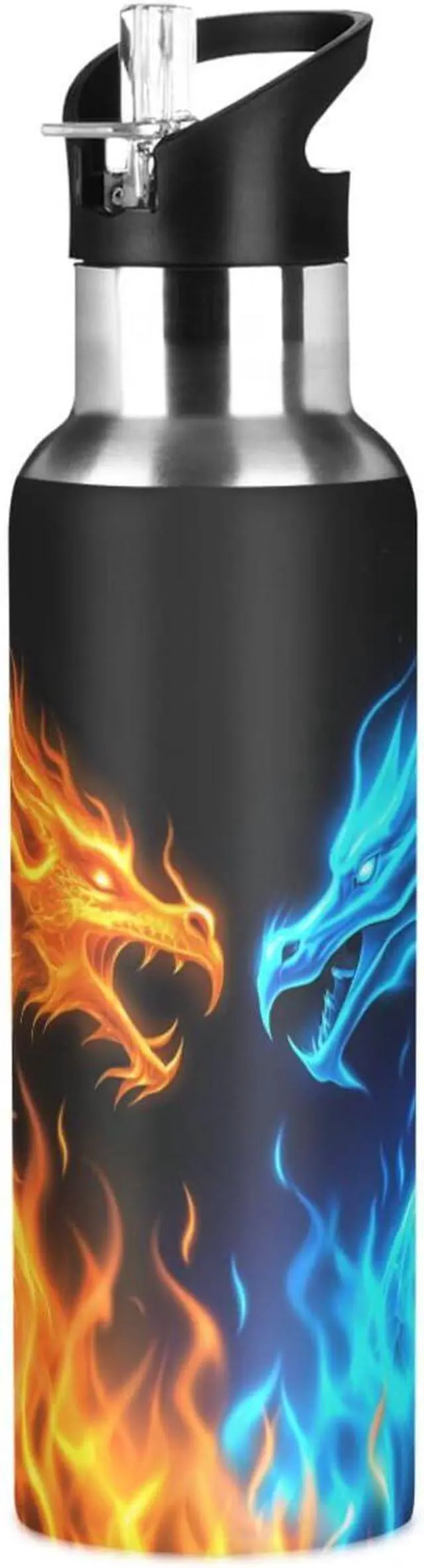 Main image of Qilmy 3D Printing Dragon Water Bottle Vacuum Insulated Stainless Steel Water Bottles with Straw Lid Leakproof Wide Mouth Water Flask for Fitness Outdoor Sports, 20oz