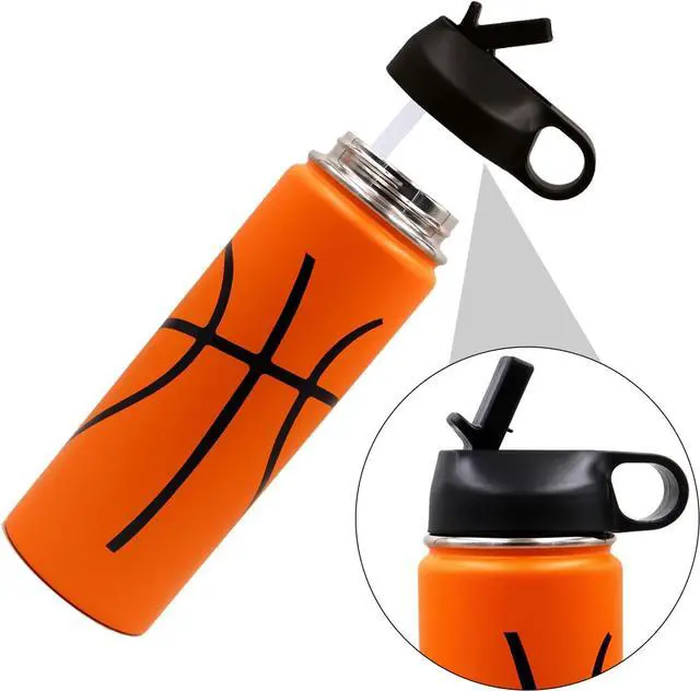 Alt view image 2 of 7 - 22 oz Basketball Water Bottle, Metal Travel Tumbler Sports Flask with 2 Lids, Stainless Steel Double Wall Vacuum Insulated Leakproof Water bottles, Basketball Stuff Gifts for Boys Girls Mom Men Player