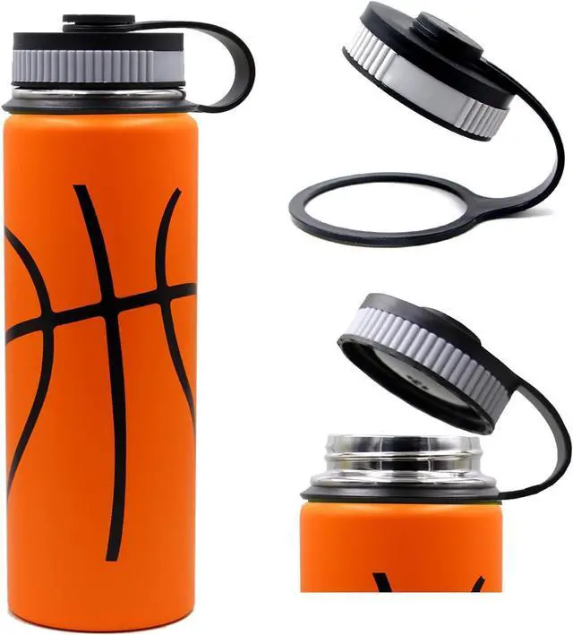 Alt view image 3 of 7 - 22 oz Basketball Water Bottle, Metal Travel Tumbler Sports Flask with 2 Lids, Stainless Steel Double Wall Vacuum Insulated Leakproof Water bottles, Basketball Stuff Gifts for Boys Girls Mom Men Player