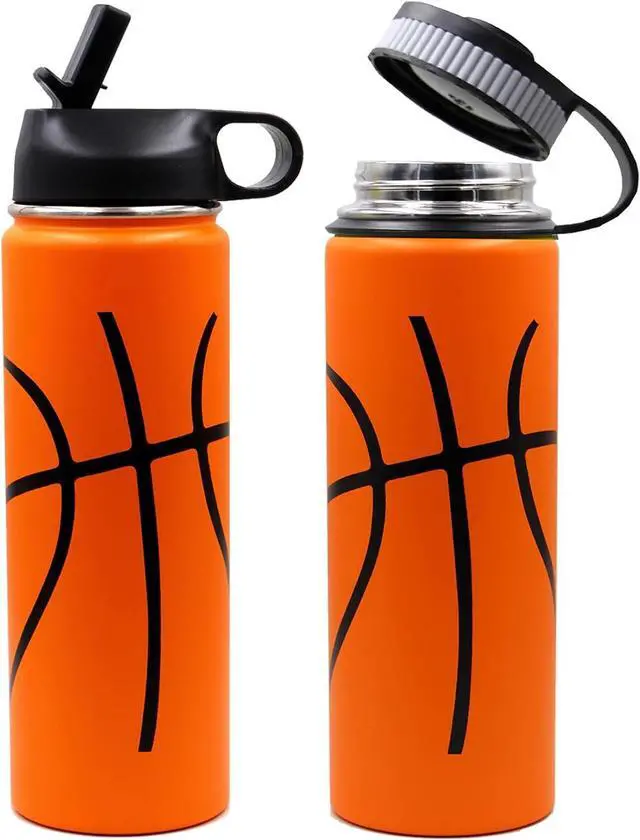 Alt view image 5 of 7 - 22 oz Basketball Water Bottle, Metal Travel Tumbler Sports Flask with 2 Lids, Stainless Steel Double Wall Vacuum Insulated Leakproof Water bottles, Basketball Stuff Gifts for Boys Girls Mom Men Player
