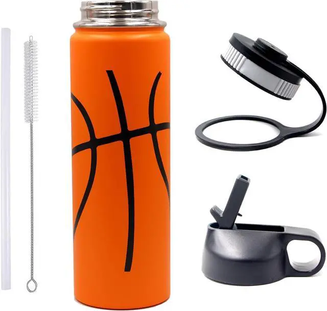 Alt view image 6 of 7 - 22 oz Basketball Water Bottle, Metal Travel Tumbler Sports Flask with 2 Lids, Stainless Steel Double Wall Vacuum Insulated Leakproof Water bottles, Basketball Stuff Gifts for Boys Girls Mom Men Player
