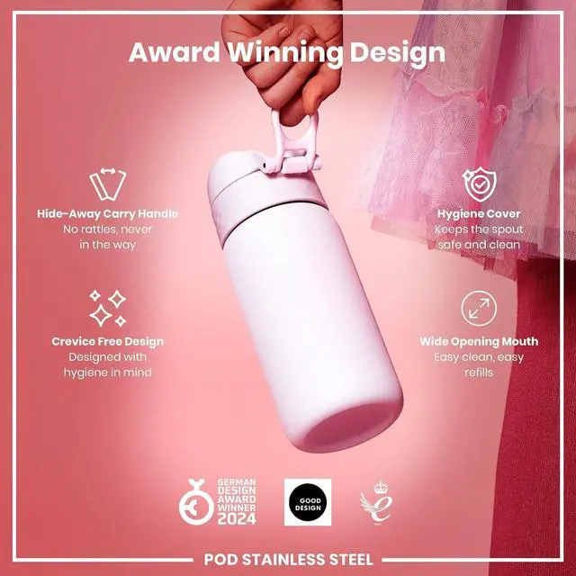 Alt view image 6 of 7 - Ion8 Kids Water Bottle, Steel 400 ml/13 oz, Leak Proof, Easy to Open, Secure Lock, Dishwasher Safe, Flip Cover, Carry Handle, Easy Clean, Durable, Scratch Resistant, Carbon Neutral, Lilac Dusk