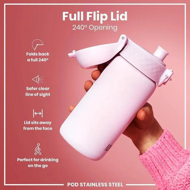 Alt view image 4 of 7 - Ion8 Kids Water Bottle, Steel 400 ml/13 oz, Leak Proof, Easy to Open, Secure Lock, Dishwasher Safe, Flip Cover, Carry Handle, Easy Clean, Durable, Scratch Resistant, Carbon Neutral, Lilac Dusk