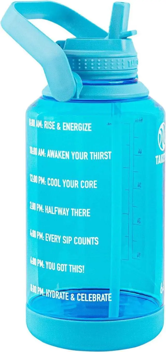 Alt view image 2 of 7 - Takeya Tritan 64 oz Motivational Water Bottle with Straw Lid - Durable, BPA-Free - With Time Marker - Leakproof & Non-Slip Bumper - Breezy Blue