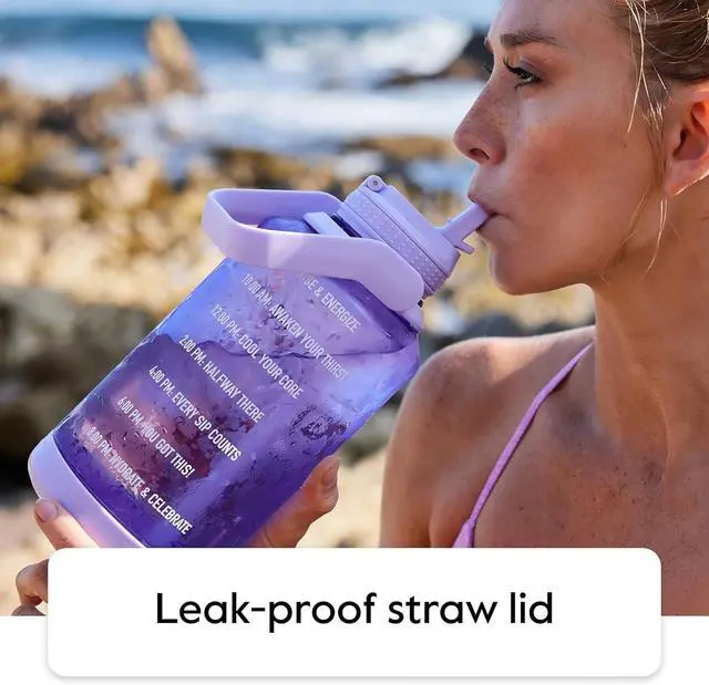 Alt view image 4 of 7 - Takeya Tritan 64 oz Motivational Water Bottle with Straw Lid - Durable, BPA-Free - With Time Marker - Leakproof & Non-Slip Bumper - Breezy Blue