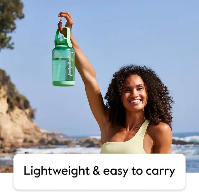 Alt view image 5 of 7 - Takeya Tritan 64 oz Motivational Water Bottle with Straw Lid - Durable, BPA-Free - With Time Marker - Leakproof & Non-Slip Bumper - Breezy Blue