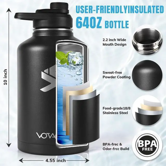 Alt view image 2 of 7 - 64Oz Tactical Water Bottle - Half Gallon Stainless Steel Insulated Water Bottle, Metal Military Bottle with Rugged, Removable Sleeve Tactical Carrier Bag for Hiking Camping Hunting (CP)