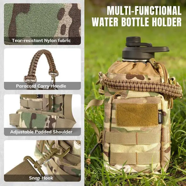 Alt view image 4 of 7 - 64Oz Tactical Water Bottle - Half Gallon Stainless Steel Insulated Water Bottle, Metal Military Bottle with Rugged, Removable Sleeve Tactical Carrier Bag for Hiking Camping Hunting (CP)