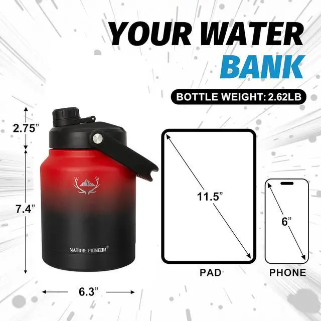 Alt view image 2 of 7 - NATURE PIONEOR Insulated Water Bottles with Strap Pouch - 84 oz Stainless Steel Vacuum Bottle with Holder/Carrier/Sleeve - 18/8 Food Grade 84oz Water Jug