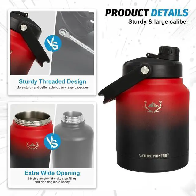 Alt view image 5 of 7 - NATURE PIONEOR Insulated Water Bottles with Strap Pouch - 84 oz Stainless Steel Vacuum Bottle with Holder/Carrier/Sleeve - 18/8 Food Grade 84oz Water Jug