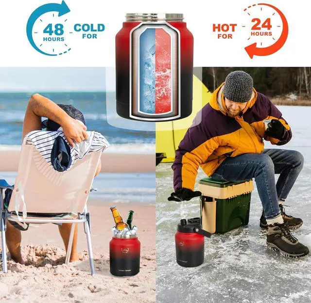 Alt view image 4 of 7 - NATURE PIONEOR Insulated Water Bottles with Strap Pouch - 84 oz Stainless Steel Vacuum Bottle with Holder/Carrier/Sleeve - 18/8 Food Grade 84oz Water Jug