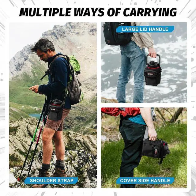 Alt view image 7 of 7 - NATURE PIONEOR Insulated Water Bottles with Strap Pouch - 84 oz Stainless Steel Vacuum Bottle with Holder/Carrier/Sleeve - 18/8 Food Grade 84oz Water Jug