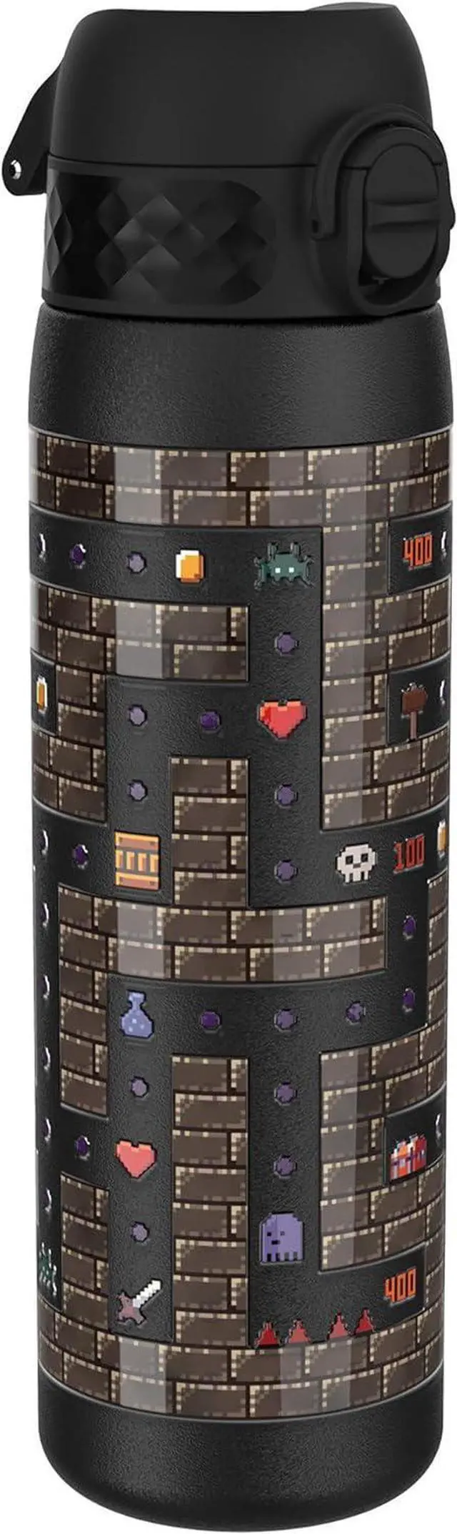 Main image of ION8 Steel Water Bottle, 600 ml/20 oz, Leak Proof, Easy to Open, Secure Lock, Dishwasher Safe, Flip Cover, Fits Cup Holders, Carry Handle, Durable, Scratch Resistant, Raised Print, Gaming Design