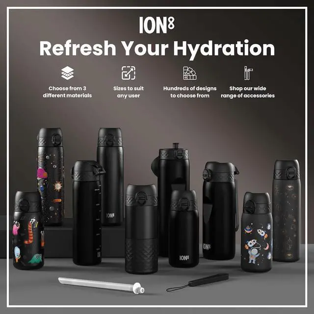Alt view image 7 of 7 - ION8 Steel Water Bottle, 600 ml/20 oz, Leak Proof, Easy to Open, Secure Lock, Dishwasher Safe, Flip Cover, Fits Cup Holders, Carry Handle, Durable, Scratch Resistant, Raised Print, Gaming Design