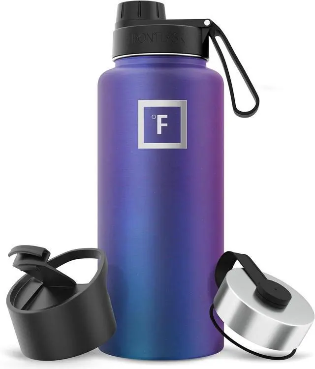 Main image of IRON °FLASK Camping & Hiking Hydration Flask with 3 Lids - Stainless Steel, Double Walled & Vacuum Insulated Water Bottle - Leak Proof & BPA Free (Aurora, Spout - 32 oz)