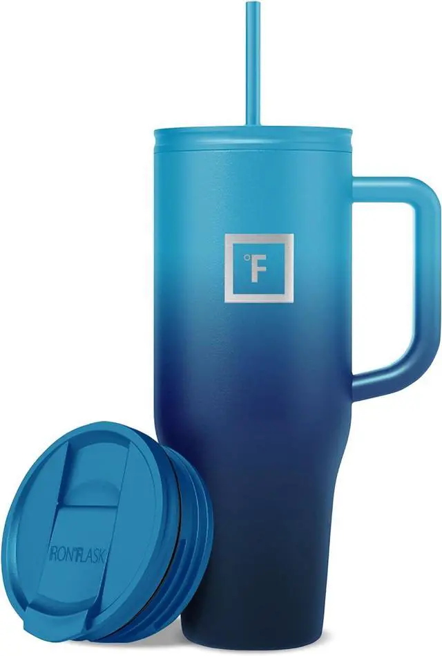 Main image of IRON °FLASK Co-Pilot Insulated Mug w/Straw & Flip Cap Lids - Cup Holder Bottle for Hot, Cold Drink - Leak-Proof - Water, Coffee Portable Travel Mug - Dark Night, 40 Oz