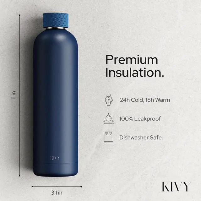 Alt view image 3 of 7 - KIVY Insulated Water Bottle (Dark Blue, 33.8 Ounces)