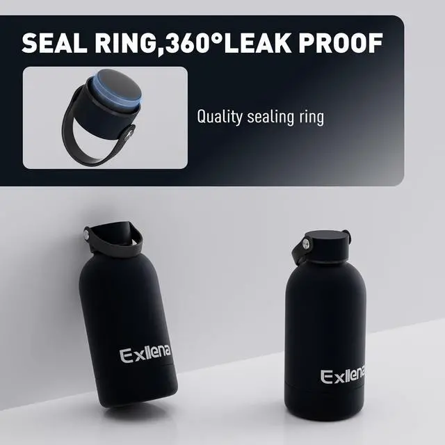 Alt view image 4 of 7 - Small Water Bottles 12 oz with Handle Lid and Carabiner, Mini Insulated Water Bottle Double Wall Vacuum Leakproof for Kids/Adults (Black)
