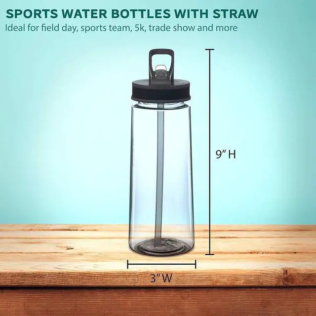 Alt view image 5 of 6 - DISCOUNT PROMOS Plastic Sports Bottles with Spill Proof Lids 22 oz. Set of 10, Bulk Pack - Reusable, With Straw, Perfect for Gym, Outdoor Sports, Home, Office - Clear
