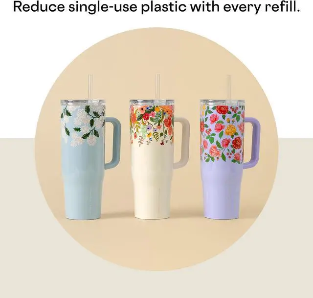 Alt view image 5 of 6 - Corkcicle x Rifle Paper Co. Cruiser Insulated Tumbler with Handle & Straw - Keeps Drinks Cold 20 Hours - BPA-Free - Gift for Mom - Great for Mother's Day or Christmas - 40 oz - Garden Party Cream