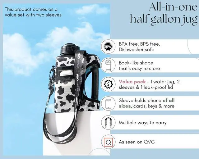 Alt view image 3 of 7 - H2O Capsule Half Gallon Cube Square Water Bottle value pack - 2.2L Water Bottle with Strap, 2 Storage Sleeves, Straw Lid  BPA Free Reusable Sports Water Jug with Handle, (68 Ounce)