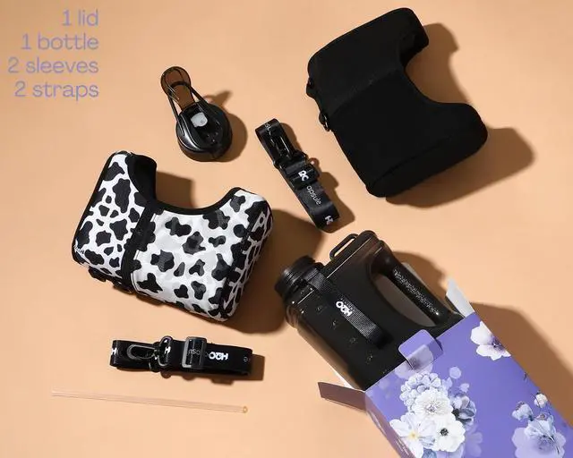 Alt view image 4 of 7 - H2O Capsule Half Gallon Cube Square Water Bottle value pack - 2.2L Water Bottle with Strap, 2 Storage Sleeves, Straw Lid  BPA Free Reusable Sports Water Jug with Handle, (68 Ounce)