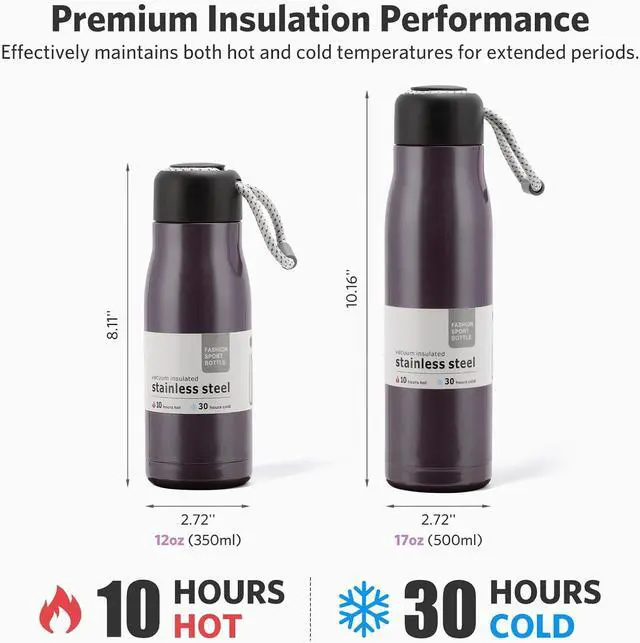 Alt view image 3 of 7 - 17 oz Stainless Steel Water Bottle Double Wall Vacuum Insulated Kids Wide Mouth Flask with Leakproof Portable Lid