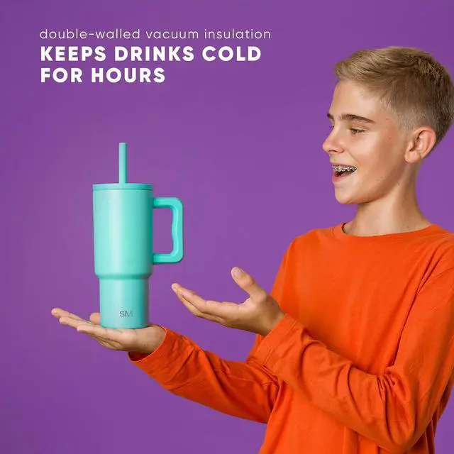 Alt view image 6 of 7 - Simple Modern Dude Perfect Kids 24 oz Tumbler with Handle and Silicone Straw Lid | Spill Proof and Leak Resistant | Reusable Stainless Steel Bottle | Gift for Kids | Trek Collection | Neon Sports