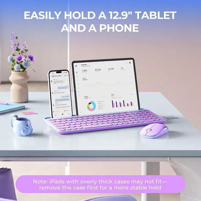 Alt view image 3 of 7 - seenda CTU-301 Bluetooth Keyboard and Mouse Combo for iPad,Blue&Purple | Bluetooth+2.4G combo with tablet holder, full-size keys and quiet clicks for iPad, iPhone, Mac, Windows and Android.