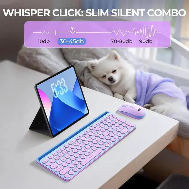 Alt view image 4 of 7 - seenda CTU-301 Bluetooth Keyboard and Mouse Combo for iPad,Blue&Purple | Bluetooth+2.4G combo with tablet holder, full-size keys and quiet clicks for iPad, iPhone, Mac, Windows and Android.