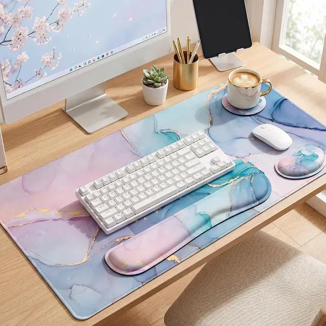 Alt view image 2 of 7 - Lateefah Desk Mat, Extended Mouse Pad with Wrist Rest, 4-in-1 Large Mouse Pads for Desk, Keyboard Pad and Keyboard Wrist Rest Gaming Keyboard Mat for Office, Home