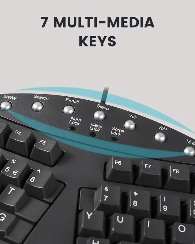 Alt view image 6 of 7 - Perixx PERIBOARD-512B Wired Ergonomic Keyboard - Split Keyboard, Wrist Rest, Natural Typing - Wired USB Connectivity - US English - Black