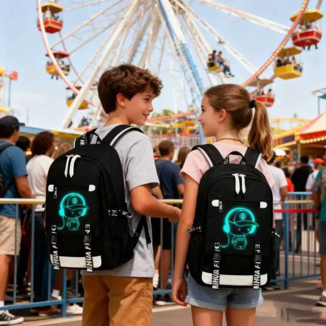 Alt view image 2 of 7 - School Backpack for Boys Print Backpack Teenagers Anime Large School Bag Outdoor Reflective Daypack.Luminous Pattern Travel Laptop Backpack - With Usb Charging Port Headphone port