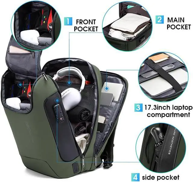 Alt view image 2 of 7 - BANGE Anti-Theft Backpack,Tech Backpacks, 17 Inch Laptop Backpack with USB3.0 Charging Port, Mens Travel Backpack for Men and Women
