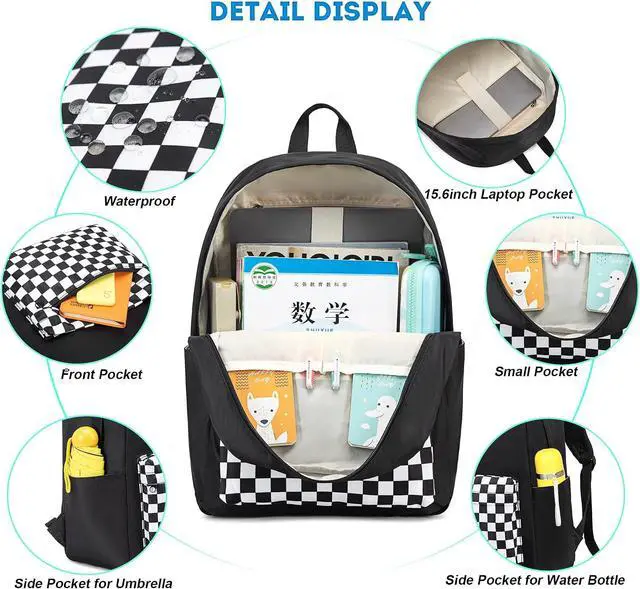 Alt view image 2 of 5 - Checkered Backpack for Girls Women Teens, School Backpack College Bookbags Ladies Laptop Backpacks