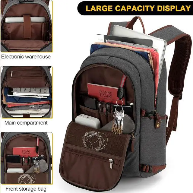 Alt view image 4 of 7 - Tzowla Canvas Laptop Backpack-Anti Theft Bag for Men Women,Rucksack Fits 15.6Inch Laptop, Work Travel with Lock
