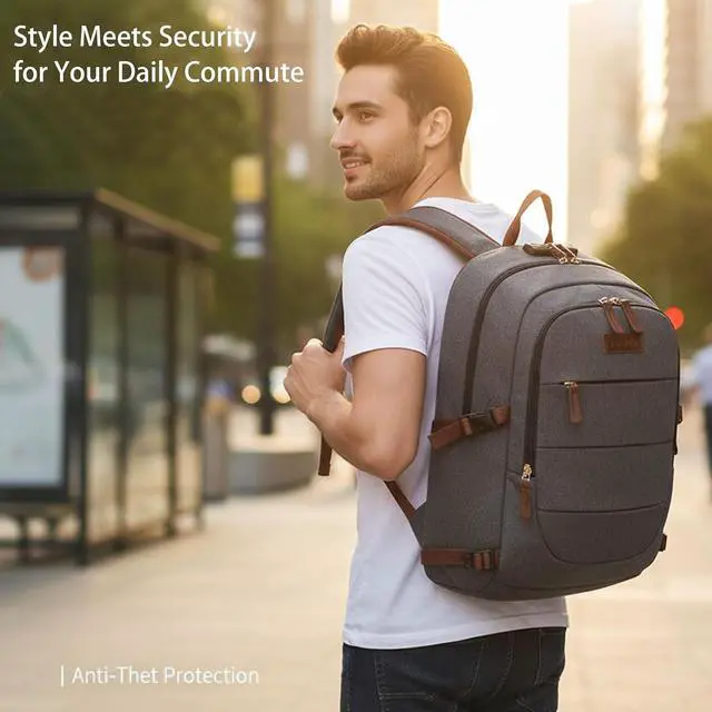 Alt view image 7 of 7 - Tzowla Canvas Laptop Backpack-Anti Theft Bag for Men Women,Rucksack Fits 15.6Inch Laptop, Work Travel with Lock