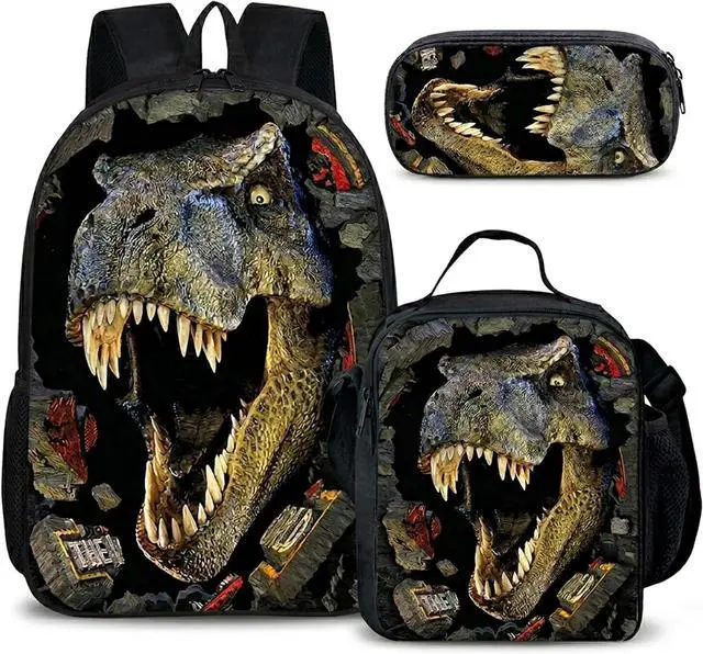 Main image of Dinosaur Backpack with Lunch Box, for Boys Aged 57 Jurassic T. rex Fan Favorite: 3-in-1 School Backpack Set, Waterproof Nylon Fabric, 17" (T. rex 9603)