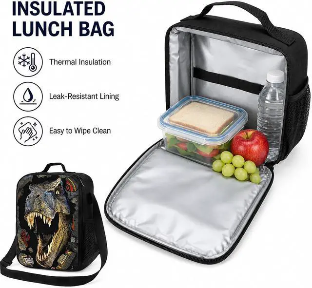 Alt view image 3 of 7 - Dinosaur Backpack with Lunch Box, for Boys Aged 57 Jurassic T. rex Fan Favorite: 3-in-1 School Backpack Set, Waterproof Nylon Fabric, 17" (T. rex 9603)