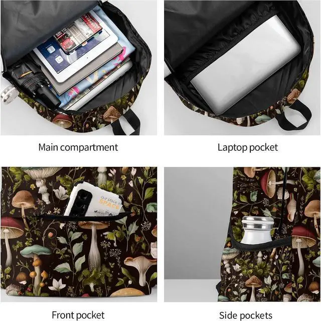 Alt view image 7 of 7 - Mushroom Backpack Book Bags Lightweight Casual Laptop Backpacks Travel Daypack For Man Woman