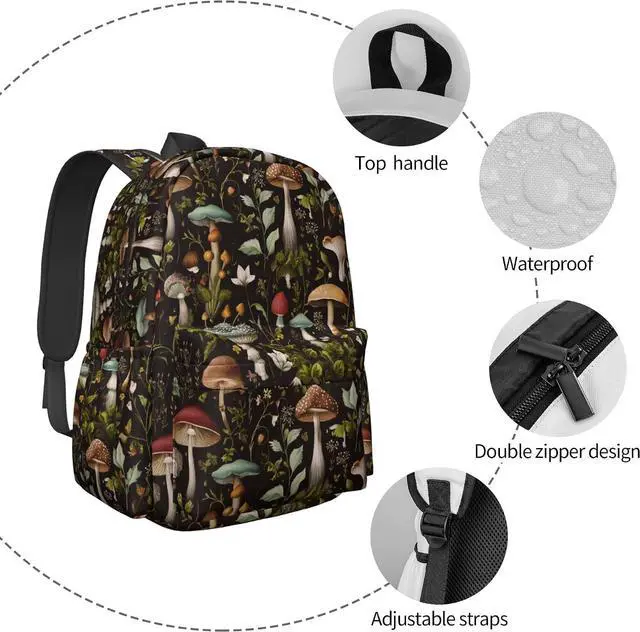 Alt view image 6 of 7 - Mushroom Backpack Book Bags Lightweight Casual Laptop Backpacks Travel Daypack For Man Woman