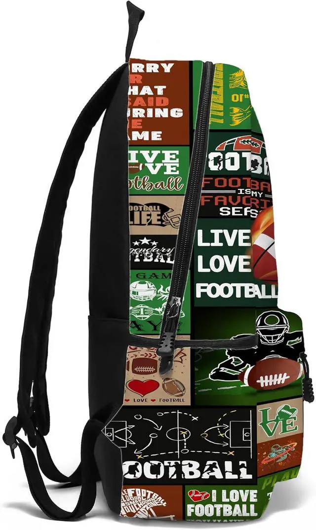 Alt view image 5 of 7 - Fire Football School Backpack for Boys Bookbag, 17 Inch Football Backpack for School, Kids Footballs Sports Theme Laptop Back Pack for School Travel Hiking Camping