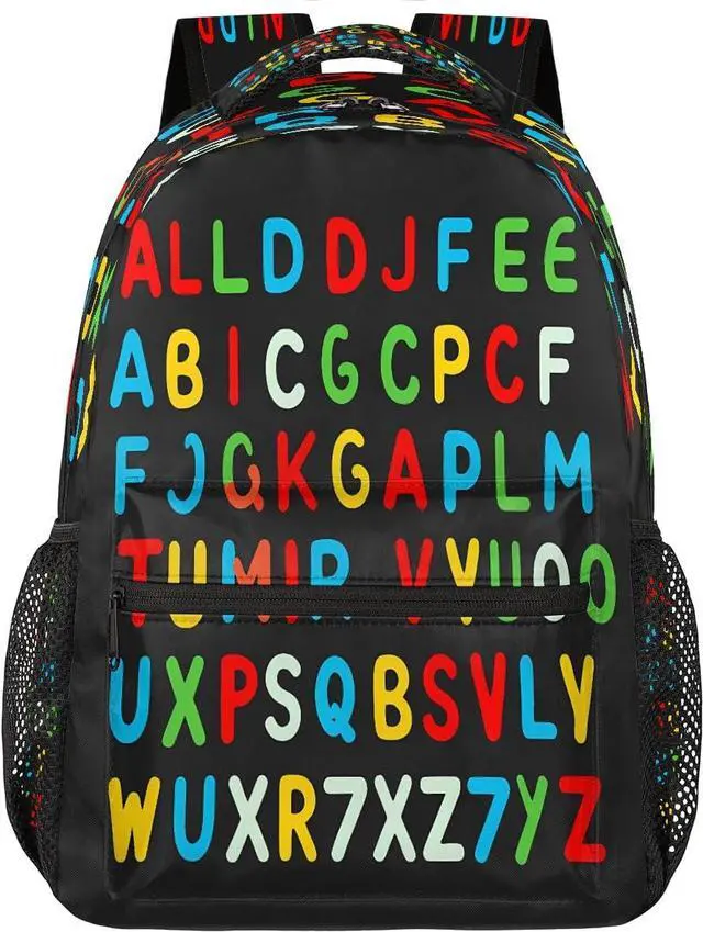 Main image of Education Alphabet School Bag Backpack College Bookbag, Rainbow Letter Laptop Backpacks Computer Bag Travel Hiking Camping Daypack for Women Girls Men Boys Students